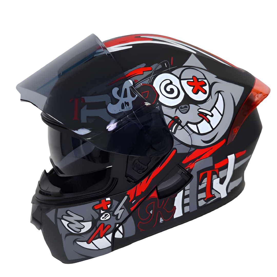 Casco Abatible X-One "Kitt" - Edición Crazy Cat (Gris/Rojo)
